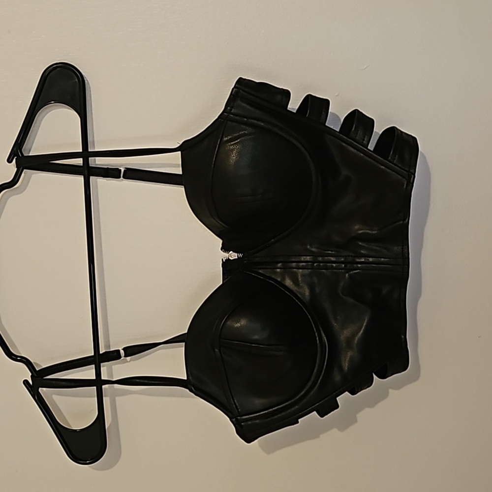 Crop faux leather bustier